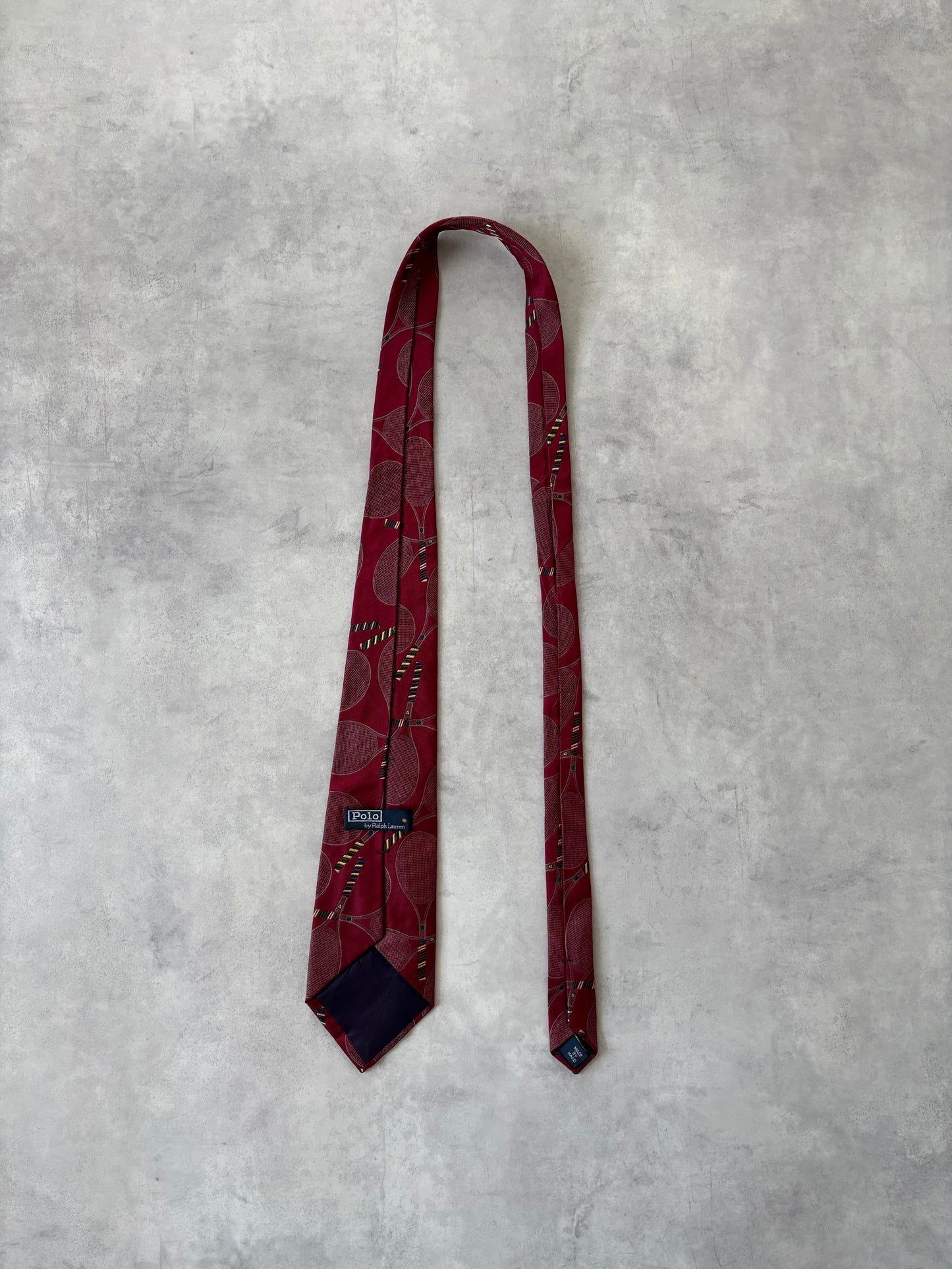 80s Polo Ralph Lauren シルク100%ネクタイ(テニスラケット刺繍)