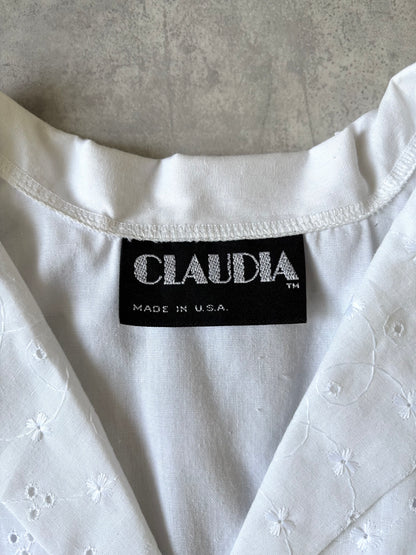made in USA / 花柄刺繍の半袖ホワイトブラウス