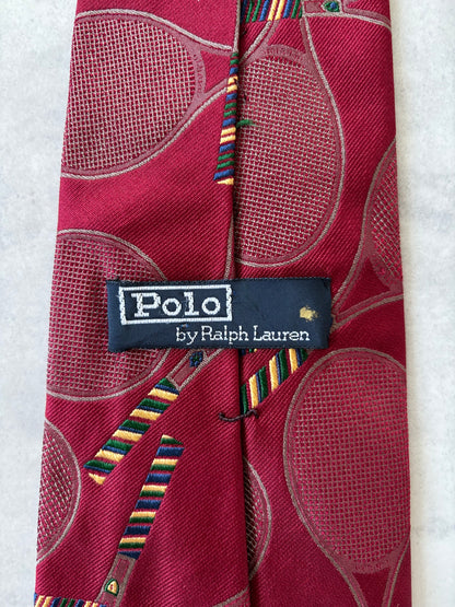 80s Polo Ralph Lauren シルク100％ネクタイ（テニスラケット刺繍）