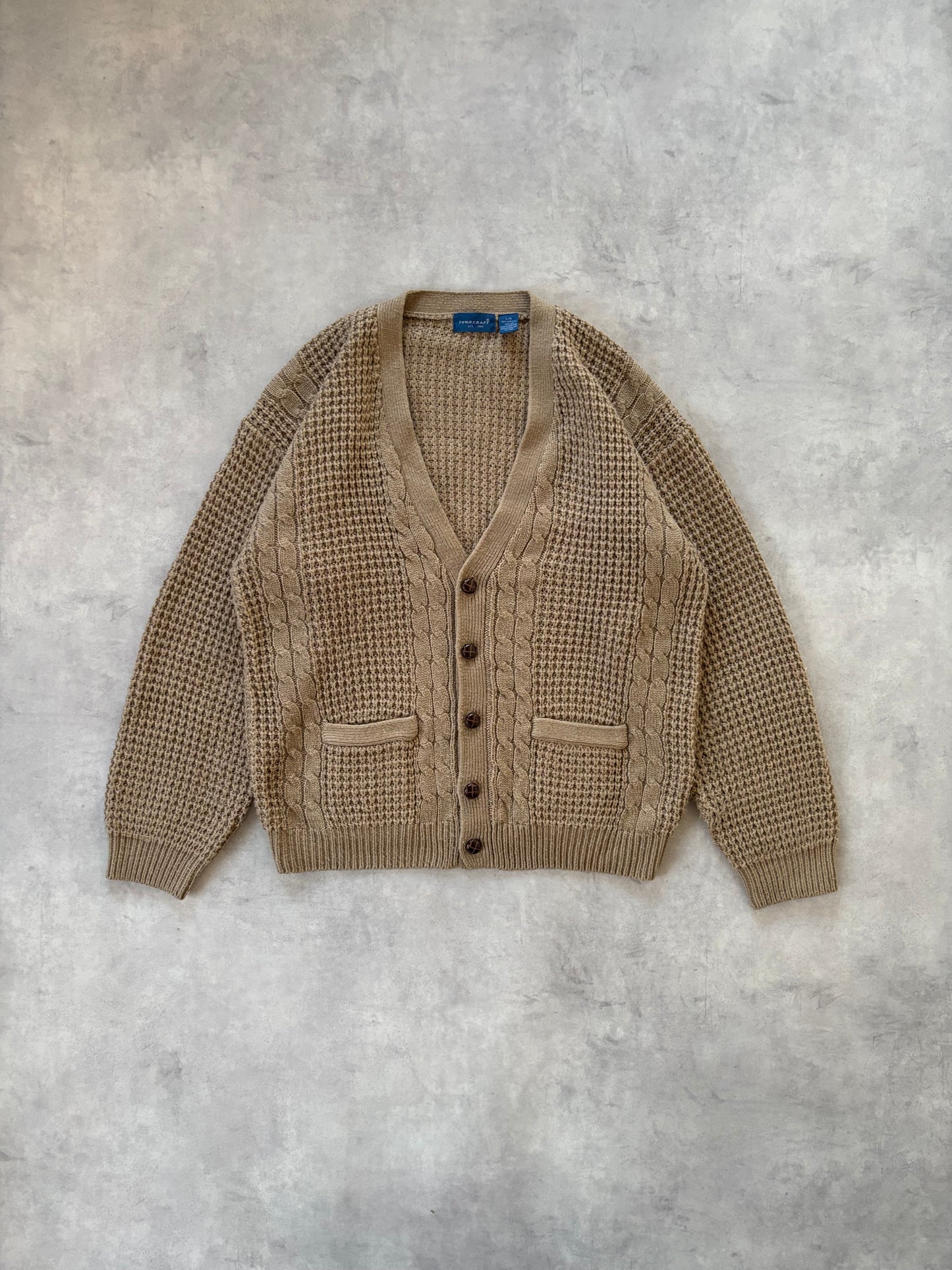 80s TOWNCRAFT ベージュニットカーディガン