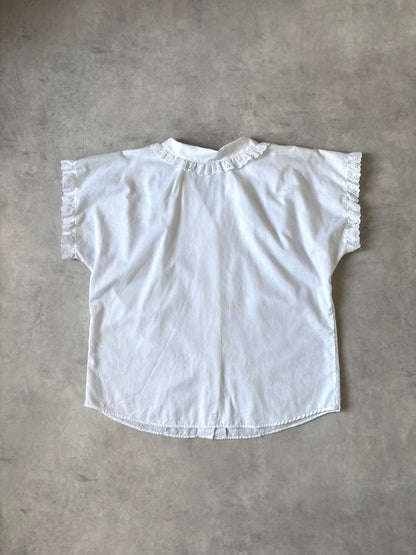 made in USA / 花柄刺繍の半袖ホワイトブラウス
