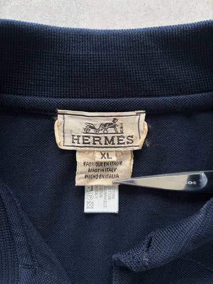 90s HERMÈS ポロシャツ Made in Italy（ネイビー）